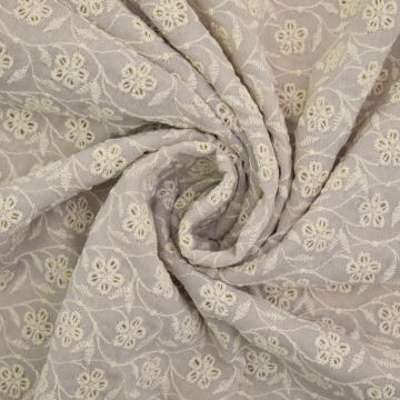 Tissu coton broderie anglaise Fleurs & Feuilles Flowers and leaves, sable