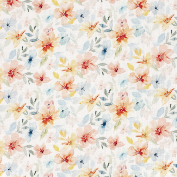 Tissu double gaze de coton Fleurs, blanc