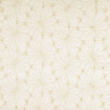 Tissu double gaze de coton Fleurs broderie Lara, blanc cassé