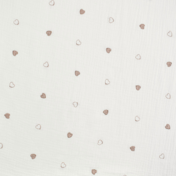 Katoenen mousseline Embroidered Hearts, gebroken wit
