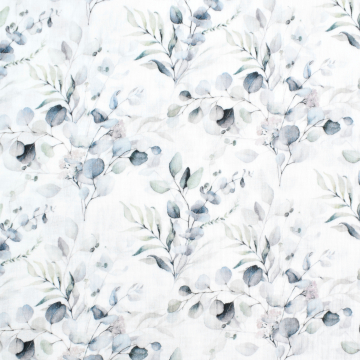 Katoenen mousseline double gauze Eucalyptus Bouquet, wit
