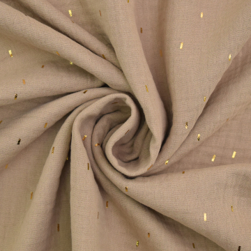 Katoenen mousseline double gauze gouden strepen, beige
