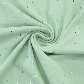 Katoenen mousseline double gauze gouden strepen, mintgroen