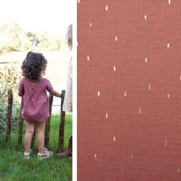 Katoenen mousseline double gauze gouden strepen Poppy, oudrosé