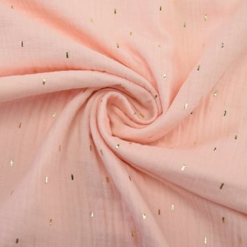 Katoenen mousseline double gauze gouden strepen, , rosé