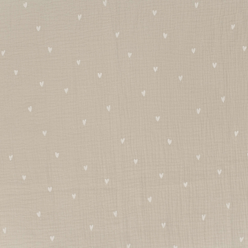 Tissu double gaze de coton Coeurs, beige