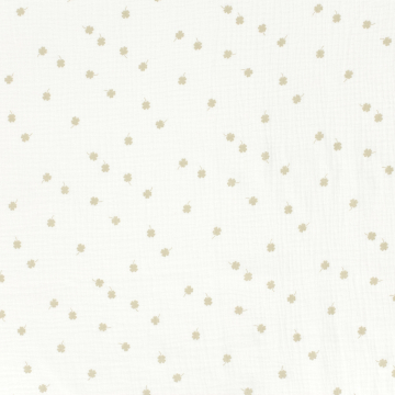 Tissu double gaze de coton Trèfles à quatre feuilles, blanc