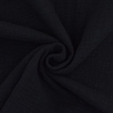 Tissu double gaze de coton look lin, noir