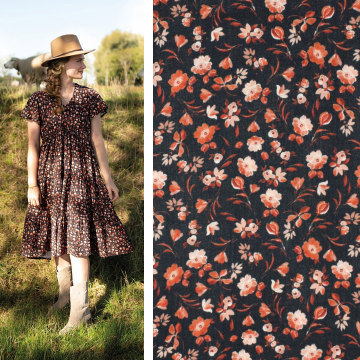 Tissu double gaze de coton fleurs little flowers Poppy, noir