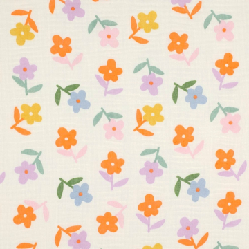 Katoenen mousseline double gauze Lovely Flowers, vanille