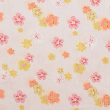 Katoenen mousseline Pastel Flowers, abrikooskleurig