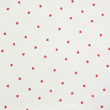 Katoenen mousseline Polkadot Hearts, rood