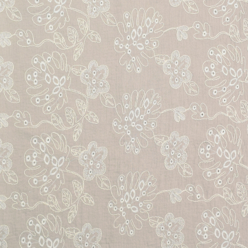 Tissu double gaze de coton broderie Fleurs Big Flowers, beige