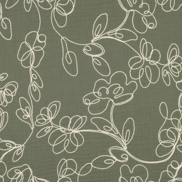 Katoenen mousseline broderie Flower Lines, groen