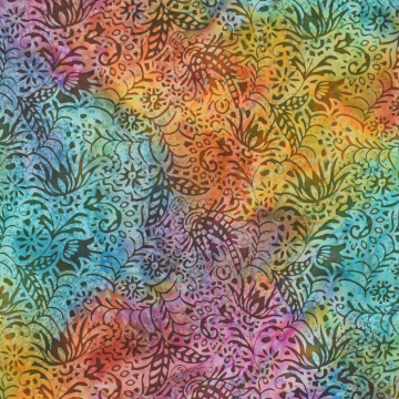 Baumwoll Popeline Batik Leaves, multicolor
