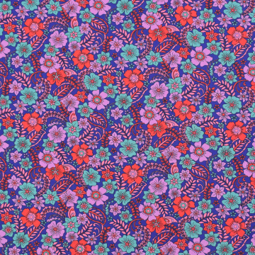 Cotton poplin Beautiful Flowers, dark blue