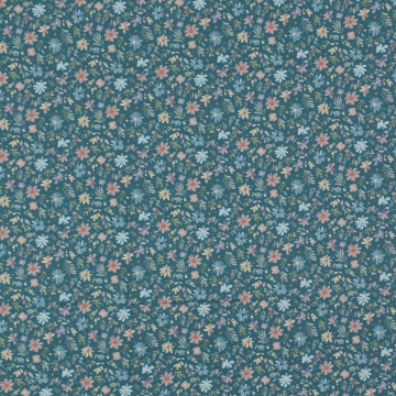 Baumwoll Popeline Blumenfeld, petrol