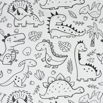 Baumwoll Popeline Cartoon Dinos, weiß