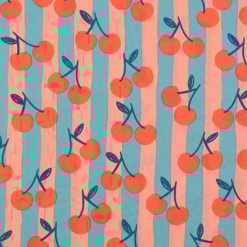 Katoen popeline Cherries, lichtpetrol
