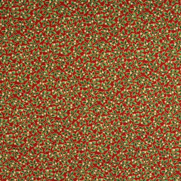 Tissu coton popeline Christmas Leaves, rouge foncé