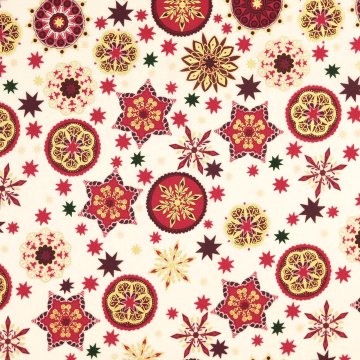 Tissu coton popeline Christmas Mandala, crème