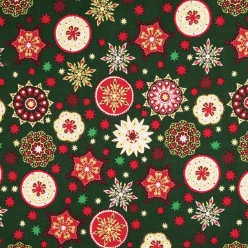 Tissu coton popeline Christmas Mandala, vert foncé