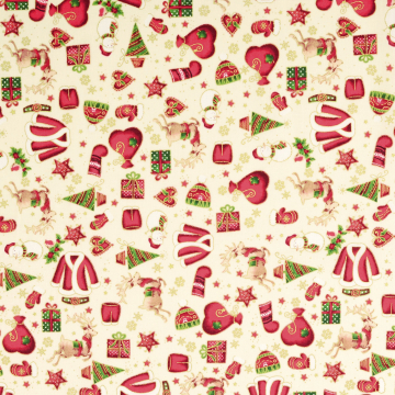 Tissu coton popeline Christmas Signs, crème