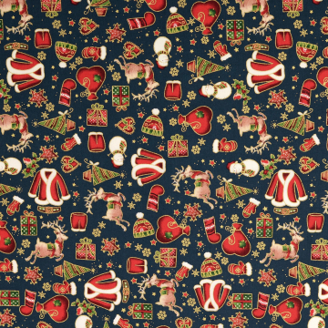 Tissu coton popeline Christmas Signs, bleu foncé