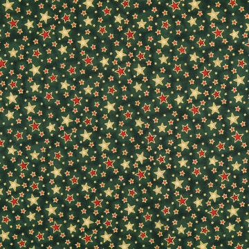 Tissu coton popeline Christmas Stars, vert foncé