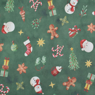 Cotton poplin Cosy Christmas, dark green