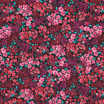 Katoen popeline floating flowers, zwart