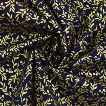Popeline katoen Golden Leaves, marineblauw