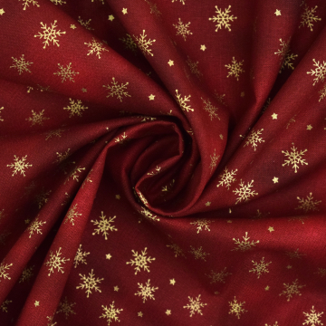 Tissu coton popeline Golden Snowflakes, lie de vin