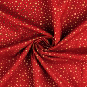 Tissu coton popeline Golden Stars, rouge