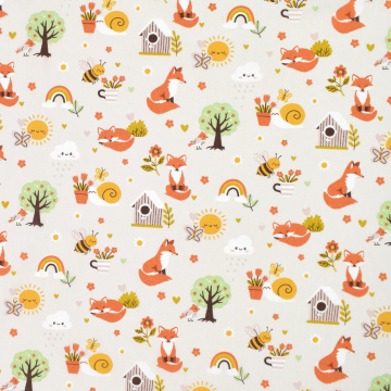 Katoenen popeline Little Fox, naturel