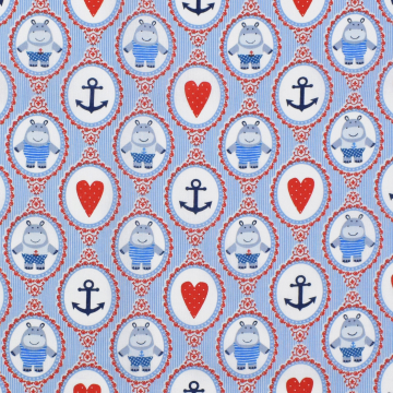 Baumwoll Popeline Lovely Hippo, hellblau