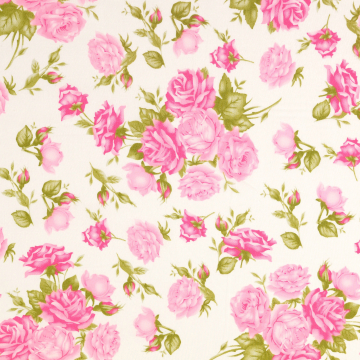 Baumwoll Popeline Lovely Rose, weiß - pink