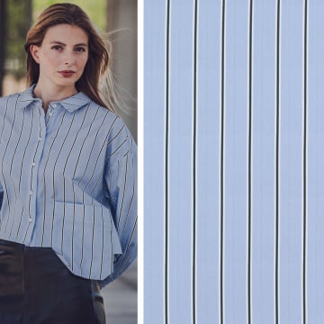 Cotton poplin Maxi Stripes Fibre Mood, light blue