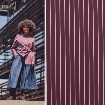 Cotton poplin Midi Stripes Fibre Mood, wine red