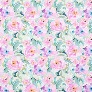 Tissu coton popeline Fleurs pastel, blanc