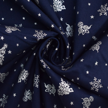Popeline katoen Silver Christmas, marineblauw