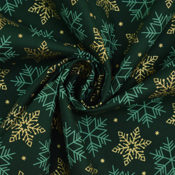 Popeline katoen Snowflake Stars, donkergroen