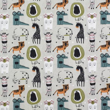 Baumwoll Popeline Sweet Animals, hellgrau