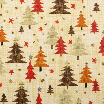 Tissu coton popeline sapin de Noël, rouge