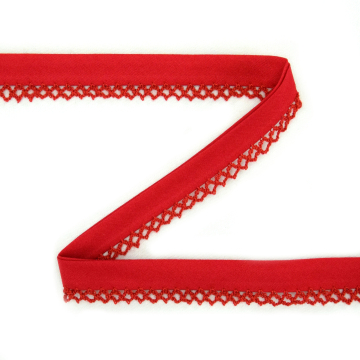 Baumwoll Schrägband Häkelborte Uni, rot 14 mm
