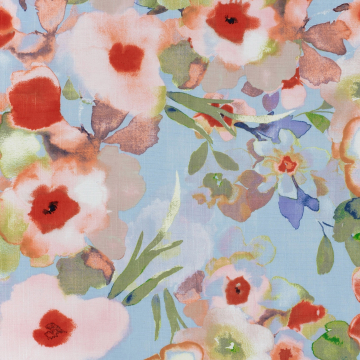 Katoen Viscose Mix bloemenweide, lichtblauw