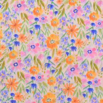 Cotton Voile flower garden, peach