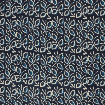 Tissu voile de coton Feuilles Leaves, bleu foncé