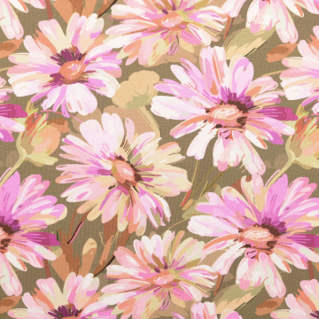 Tissu jersey de coton fleurs, rose