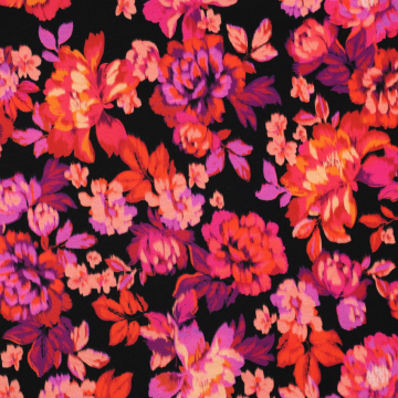 Tissu jersey de coton Grandes fleurs Blurred flowers, noir
